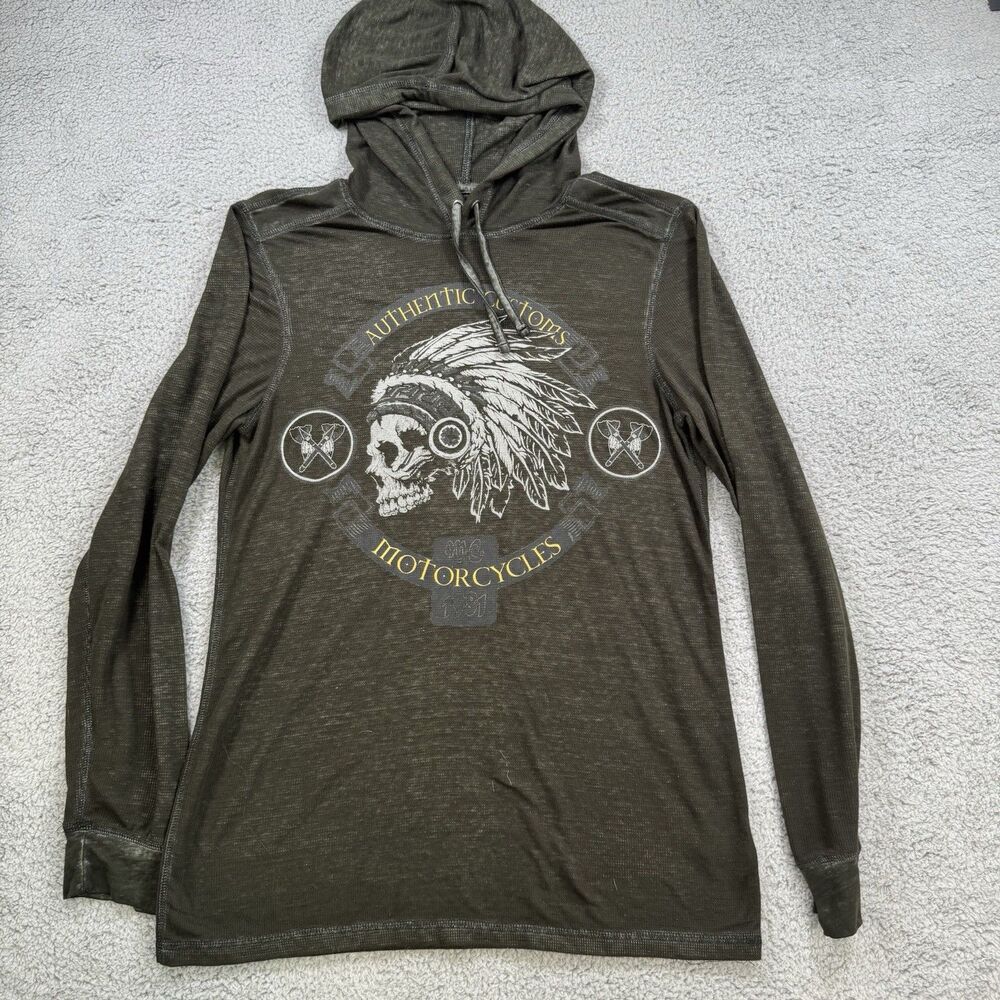 Helix Hoodie Shirt Mens L Black Thermal Skull Cross‎ Graphic Y2K Biker Grunge